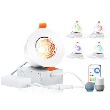 Imagem de CLOUDY BAY Luzes embutidas de LED inteligentes de 7,6 cm, iluminação embutida que muda de cor, compatível com Alexa e Google Home Assistant, pacote com 4