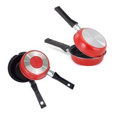 Imagem de Frigideira Dupla Hamburgueira e Omeleteira Antiaderente 14cm Vermelha 