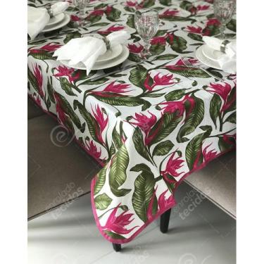 Imagem de Toalha de Mesa em Gorgurinho Floral Verde e Rosa
