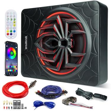 Imagem de Seventour Subwoofer de carro de 25,4 cm 1000W fino alimentado por baixo do assento fechado, pacote de amplificador de áudio de carro/caminhão, combo de amplificador embutido, com luz LED (subwoofer