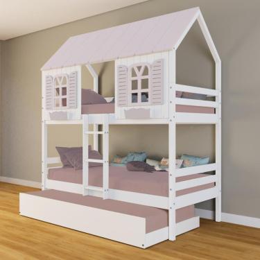 Imagem de Treliche Casinha Bela - Madeira Maciça Branco/Rosa | Housin