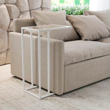 Imagem de Mesa de Apoio Industrial Elena Industrial Branco com Tampo de Vidro