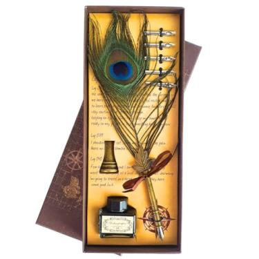 Imagem de Kit Caneta Tinteiro Pena Pavão