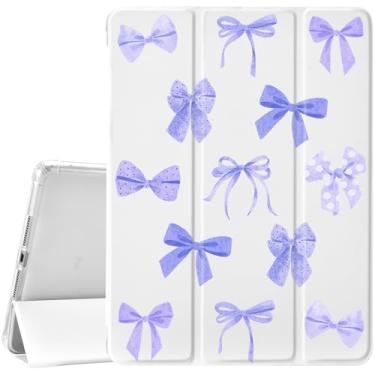 Imagem de JOYLAND Capa para iPad 6ª/5ª geração (2018/2017)/Air 2/Air de 9,7 polegadas com suporte para lápis - despertar/hibernar automaticamente, estampa de laço roxo antiarranhões à prova de choque premium