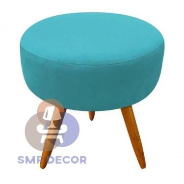 Imagem de Puff Redondo Descanso Para Os Pés Com Pézinho Palito Smf Decor azul Turquesa