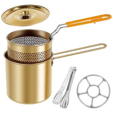 Imagem de ZJRDYYK Panela pequena de 1,134 g com cesta e tampa, conjunto de 5 peças, durável, grau alimentício, aço inoxidável, fritadeira, fritadeira ao ar livre para ferver, vapor, ensopado, fritar, dourado