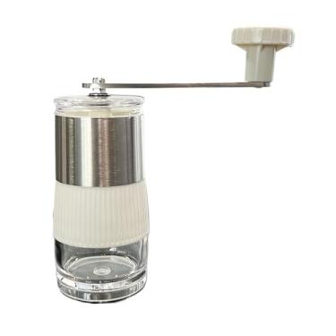 Imagem de WZZHHJ Moedor de café manual portátil — Corpo de aço inoxidável 304 e rebarba de cerâmica, ajuste de moagem contínua, alça removível e copo de chão transparente — viagem, casa, acampamento, escritório