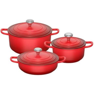 Imagem de Jogo de Panelas com Caçarola Cerâmica Antiaderente – Compatível com Indução | Com Tampa | Cozinha Saudável(Vermelha)