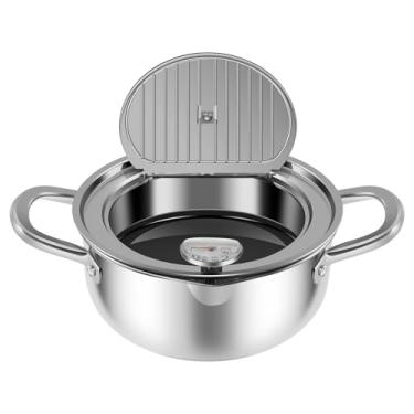 Imagem de ZJRDYYK Frigideira profunda, frigideira de aço inoxidável 304 com controle de temperatura e escorredor de óleo, frigideira tempura estilo japonês com tampa para batatas fritas de cozinha, frango, etc