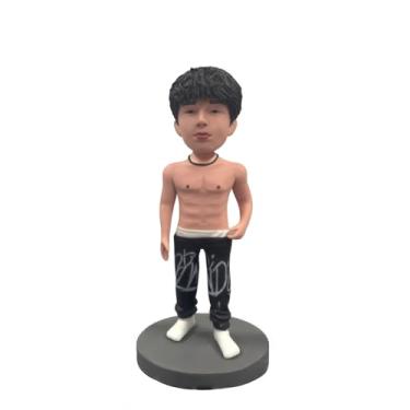 Imagem de Bobblehead personalizado com músculos abdominais, decoração de mesa baseada em fotos para homens com ótimos hábitos físicos/fitness em aniversários/Natal/aniversários/Dia dos Namorados