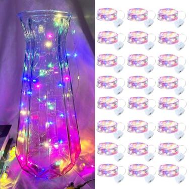 Imagem de Pacote com 24 luzes LED de fadas – multicoloridas, operadas por pilhas, luzes LED prateadas com fio prateado, 1,8 m, 20 LED, mini Firefly Starry String Lights, luzes de LED à prova d'água para pote de