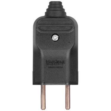 Imagem de Tomada Plug Macho Prensa Cabo 2 Pinos Finos 10A Preto