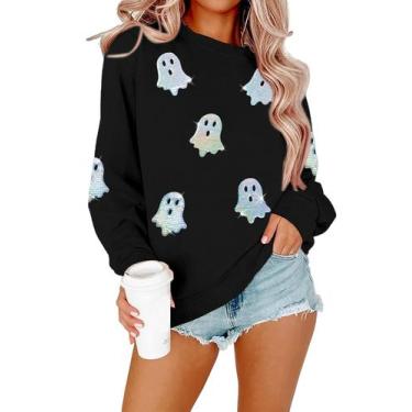 Imagem de Moletom feminino MYHALF Halloween colorido de lantejoulas Ghost
