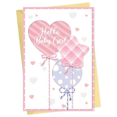 Imagem de GROWTHMAGIC Cartão de chá de bebê para menina - Cartão de bebê rosa 3D novo com envelope e adesivo de selo, Welcome New Baby Born 14 x 20 cm (Balloons