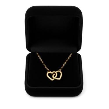Imagem de Colar Feminino Aço Inox Folheado Corações Entrelaçado Banhado a Ouro 1