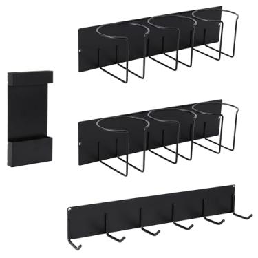 Imagem de Suporte magnético para copo lateral da geladeira – Organizador modular que economiza espaço com 6 ganchos e escorredor de palha, fixação forte ajustável para copos, tampas e utensílios (serve para