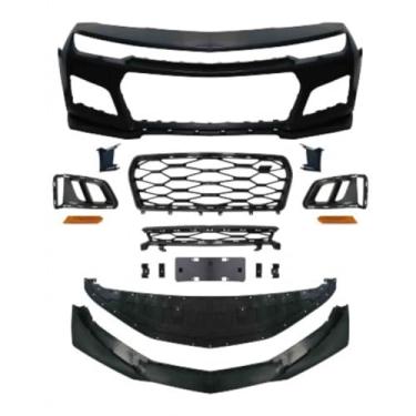 Imagem de Grelha de para-choque de carro para-choque dianteiro Spoiler de lábio kit de carroceria surround frontal capa de farol de neblina compatível com Camaro ZL1 2010-2015 exterior