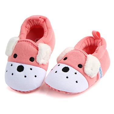 Imagem de Sawimlgy — Pantufas infantis para meninos e meninas, lindas meias de algodão quente com sola macia antiderrapante, mocassins para casa recém-nascidos, primeiro berço, 01 Pink Puppy, 6-12 Months Infant