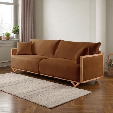 Imagem de Sofá Fixo Lara 4 Lugares Luxo 2,70m Castellar Móbile Sintético Caramelo