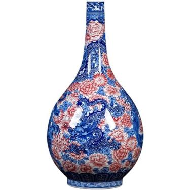 Imagem de AKALNNB Vaso de cerâmica para decoração de casa 50 cm grande azul e branco vaso de flores chinês retrô pintado à mão vasos decorativos para quarto e sala de estar