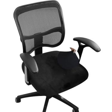 Imagem de FORCHEER Capa de assento de substituição para cadeira de escritório preta elástica veludo Deak capa de almofada de assento 50,8 x 50,8 cm, 1 peça lavável