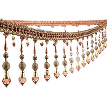 Imagem de Decoração requintada de borla, acabamento de franja de 4 metros, contas trançadas bola pendurada franja aparar fita de renda para cortinas tecido de costura de mesa (vermelho) (11 m) (cor: azul) (cor