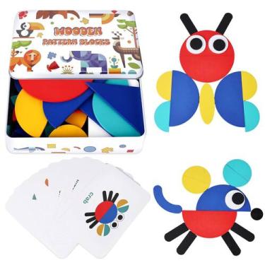 Imagem de Blocos de padrões Montessori Toy LoveStown Wooden com 60 cartas