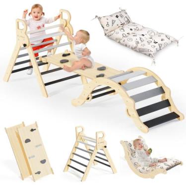 Imagem de Brinquedo de escalada infantil BlueWood Pikler Triangle 8 em 1 cinza