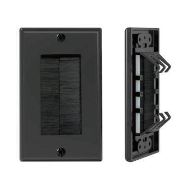 Imagem de Tecmojo Placa de parede escovada, inserção de cabo para HDTV, sistemas de home theater, escovas resistentes com design de captura de cabos, preta, pacote com 2