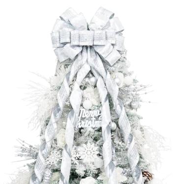 Imagem de Hismir Arco de enfeite de árvore de Natal, 133 x 33 cm de veludo, grande decoração de laço de Natal com linha de serpentina longa, decorações de Natal para casa de festa de guirlanda de árvore (linha