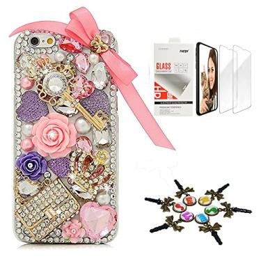 Imagem de STENES Capa Bling Compatível com iPhone 5C - Elegante - 3D Feito à Mão [Série Sparkle] Bolsa Coroa Meninas Rosa Flores Design Capa com Protetor de Tela [Pacote com 2] - Rosa