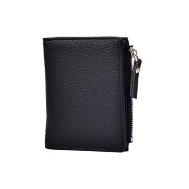 Imagem de Carteira feminina com bloqueio de RFID, pequena, compacta, dobrável, de couro, com bolso para identidade, Preto, Clássico