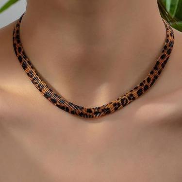 Imagem de Colar gargantilha elegante com estampa de leopardo para mulheres, estilo tribal, moderno, com estampa animal, acessórios minimalistas elegantes para uso diário