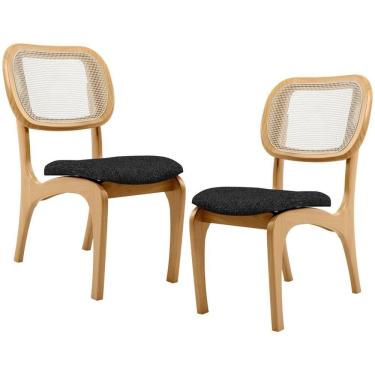 Imagem de Kit 2 Cadeiras Para Sala De Jantar Estofada E Tela Mariah L02 Linho Chumbo