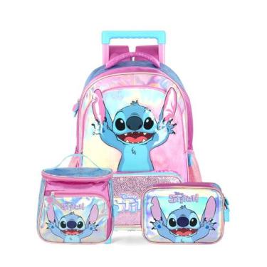 Imagem de Mochila Rodas Stitch Disney Lancheira Estojo Box Holográfico - Luxcel