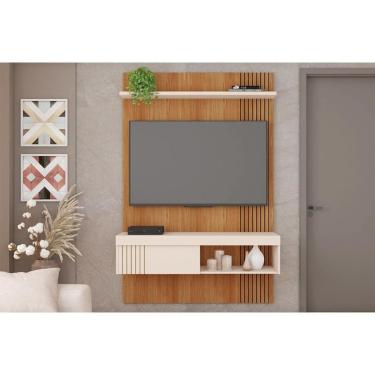 Imagem de Rack Bancada c/ Painel p/ TV até 45 Pol Jade Ripada 120x183cm Freijo/Off White - Caemmun