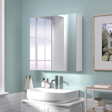 Imagem de Réflexon Armário de parede de banheiro de 61 x 61 cm, armário de armazenamento econômico, armário de remédios com 2 portas e prateleiras ajustáveis, branco (montagem necessária)