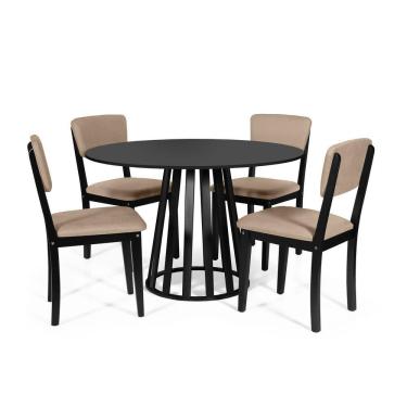Imagem de Mesa De Jantar Redonda Gabi Preta Com 4 Cadeiras Estofadas Ella Preto/bege