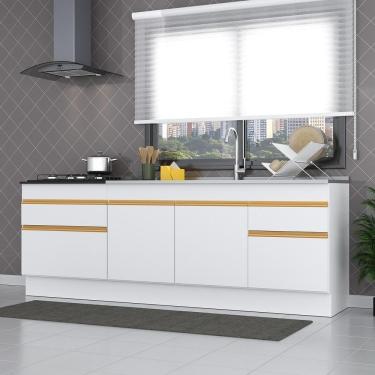 Imagem de Kit 2 Balcões Com Rodapé Gabinete Pia E Cooktop Branco