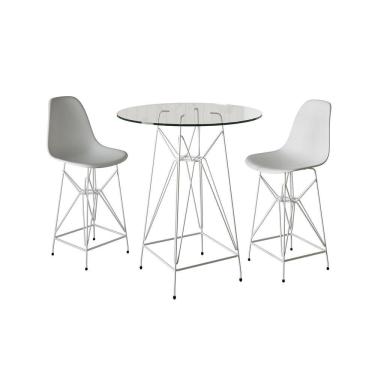Imagem de Jogo Mesa Bistrô Eames Eiffel Branca 60Cm 2 Banquetas Branca Base Ferro Branco - Cor: Branco