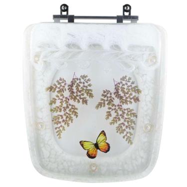 Imagem de Tampa De Vaso Poliéster Decorada Borboleta Amarela Boss Branco Para Louça Incepa