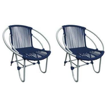 Imagem de Kit 2 Cadeiras Decorativa Julia Em Corda Náutica E Base Em Alumínio Cinza- Azul Marinho - Cor: Azul