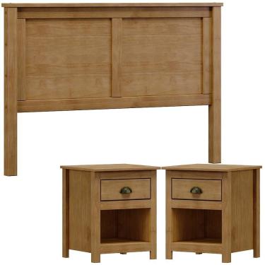 Imagem de Cabeceira Queen E 02 Mesas Cabeceira Madeira Maciça Freijo Milani Store