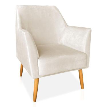 Imagem de Poltrona Decorativa Julia Veludo Pés Palito Castanho Bege