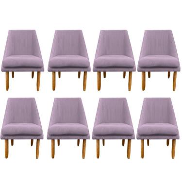Imagem de Kit 08 Cadeiras Para Sala De Jantar Ana Pés Palito Suede Rosa Bebê D'classe Decor