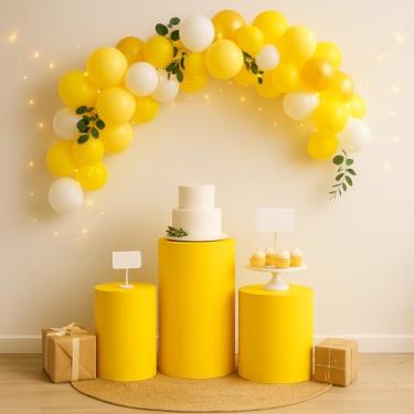 Imagem de Trio Capa Cilindro Festa Decorativas em Helanca Sublimada para Mesa Principal, OPPS® (Amarelo)