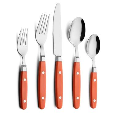 Imagem de ANNOVA Conjunto de talheres de cozinha de aço inoxidável retrô / rivet, inclui facas de mesa, garfos, colheres, garfos de salada e colheres de sobremesa (laranja, 20 peças)