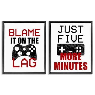 Imagem de Stupell Industries Funny Gamer Phrases Conjunto de tela flutuante com moldura preta, design de Kim Allen, 21 x 17
