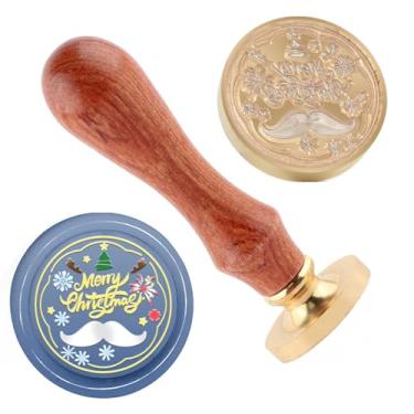 Imagem de Carimbo de lacre de cera de Natal, carimbos de latão e cabo de madeira, cabeça para cartões de Natal, convites, cartas, envelopes, cartões de felicitações, presentes