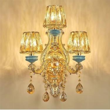 Imagem de Luminária de parede de cristal de luxo europeia, moderna, com LED, para decoração de sala de estar, quarto, escritório, quarto modelo, hotel, casa de campo, corredor (YA 3 lâmpadas, 1 unidad